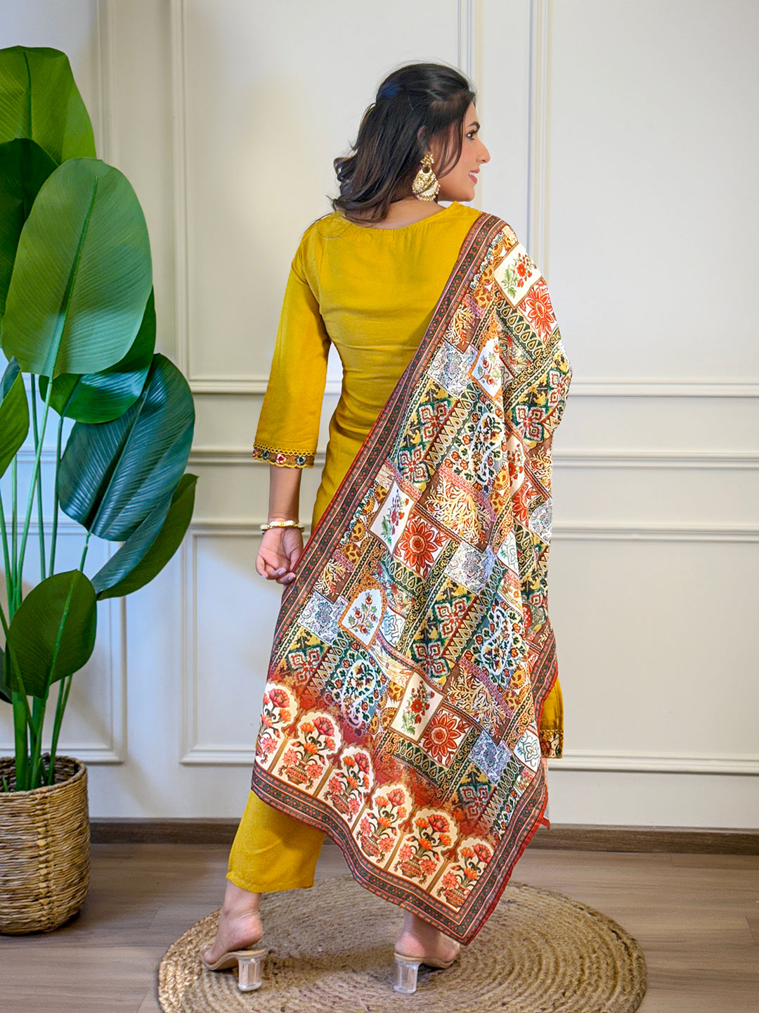 MUSTARD BSY VISCOSE EMBROIDERED KURTA PANT DUPATTA