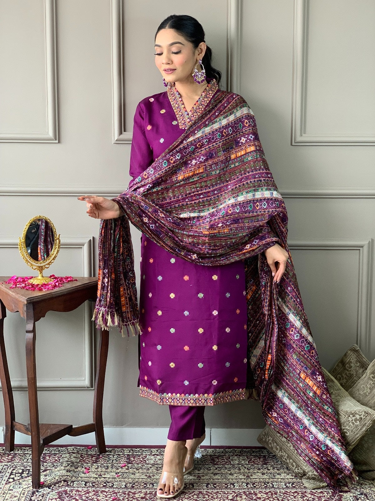 PURPLE SOPHISTICATED KURTA SET