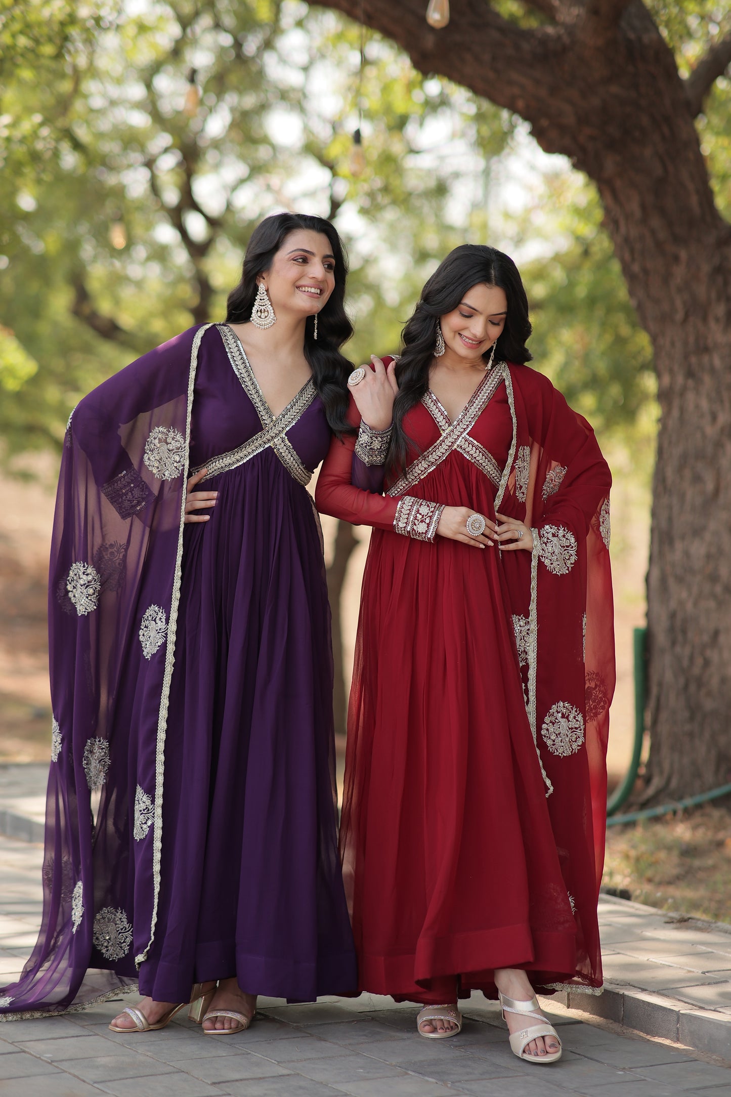 PURPLE FAUX BLOOMING WITH EMBROIDERY ZARI SEQUINS-WORK GOWN