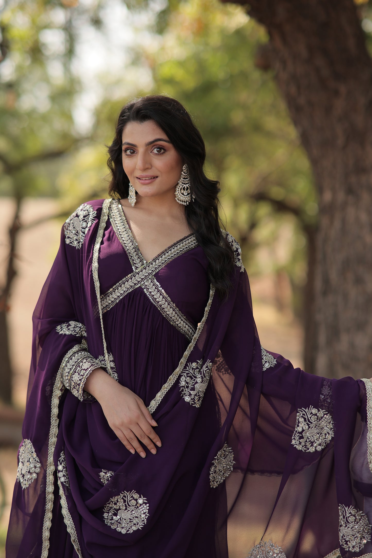 PURPLE FAUX BLOOMING WITH EMBROIDERY ZARI SEQUINS-WORK GOWN