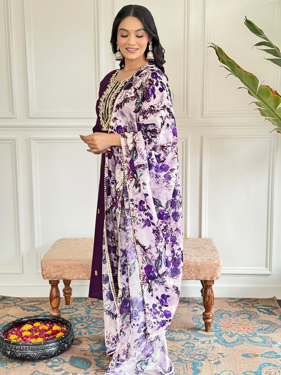 PURPLE LIGHT FABRIC THREE PIECE SET