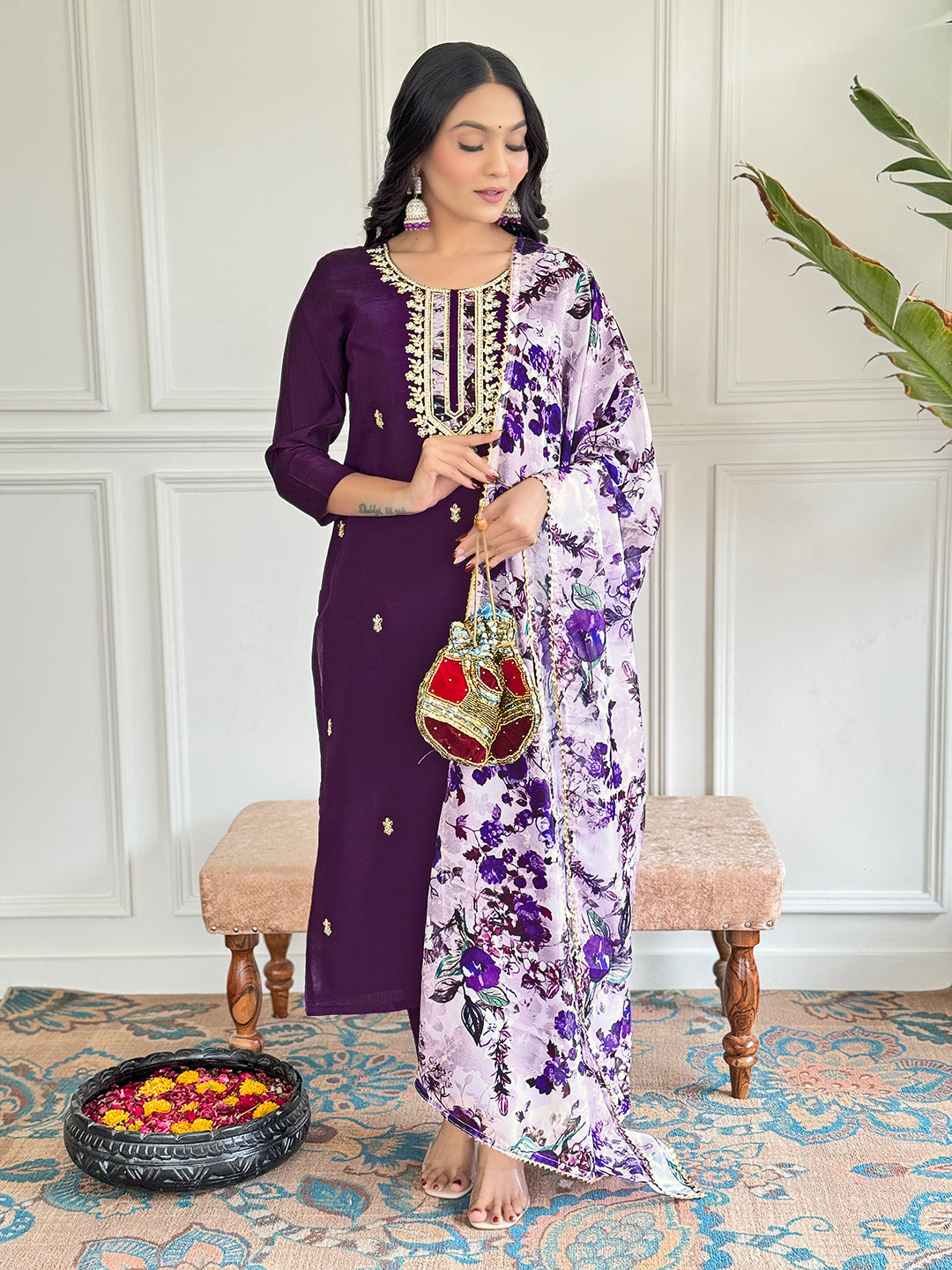 PURPLE LIGHT FABRIC THREE PIECE SET