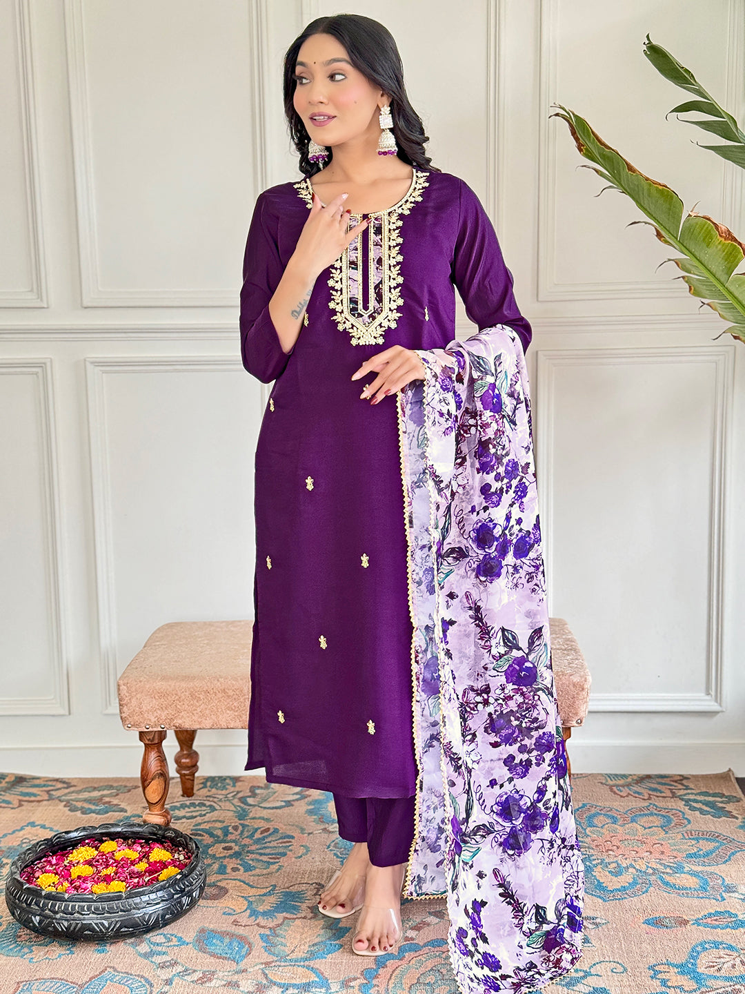 PURPLE LIGHT FABRIC THREE PIECE SET