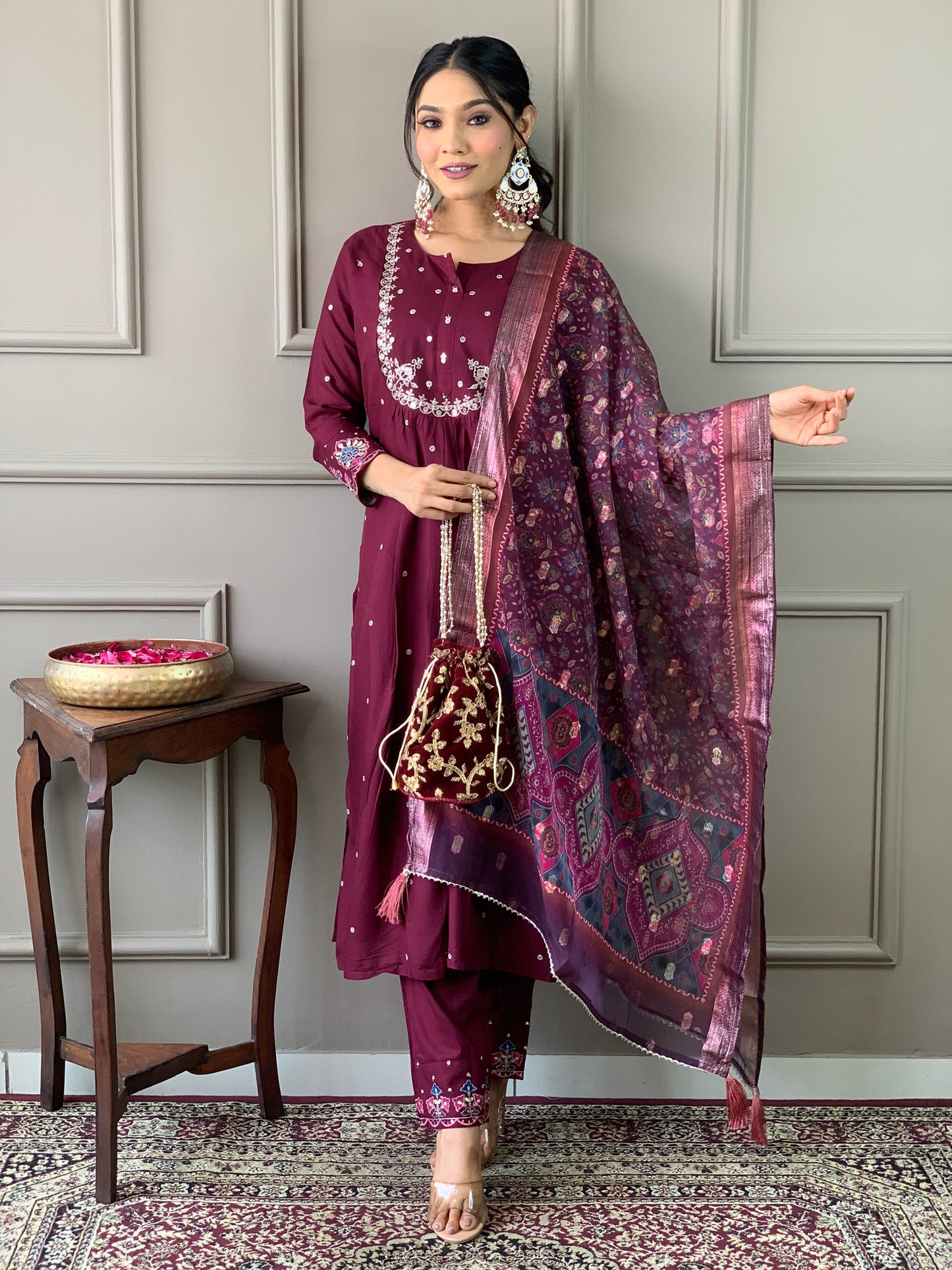 MAROON MAJESTIC KURTA SET