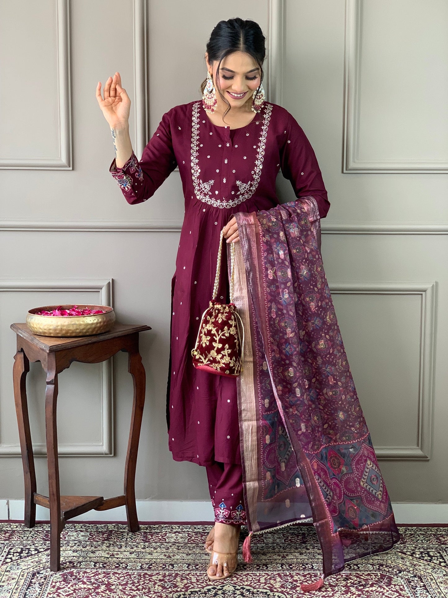 MAROON MAJESTIC KURTA SET