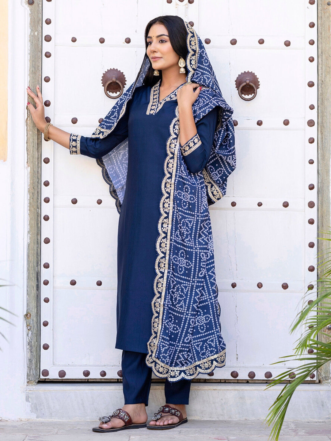 PETROL VISCOSE SILK EMBROIDERED SET