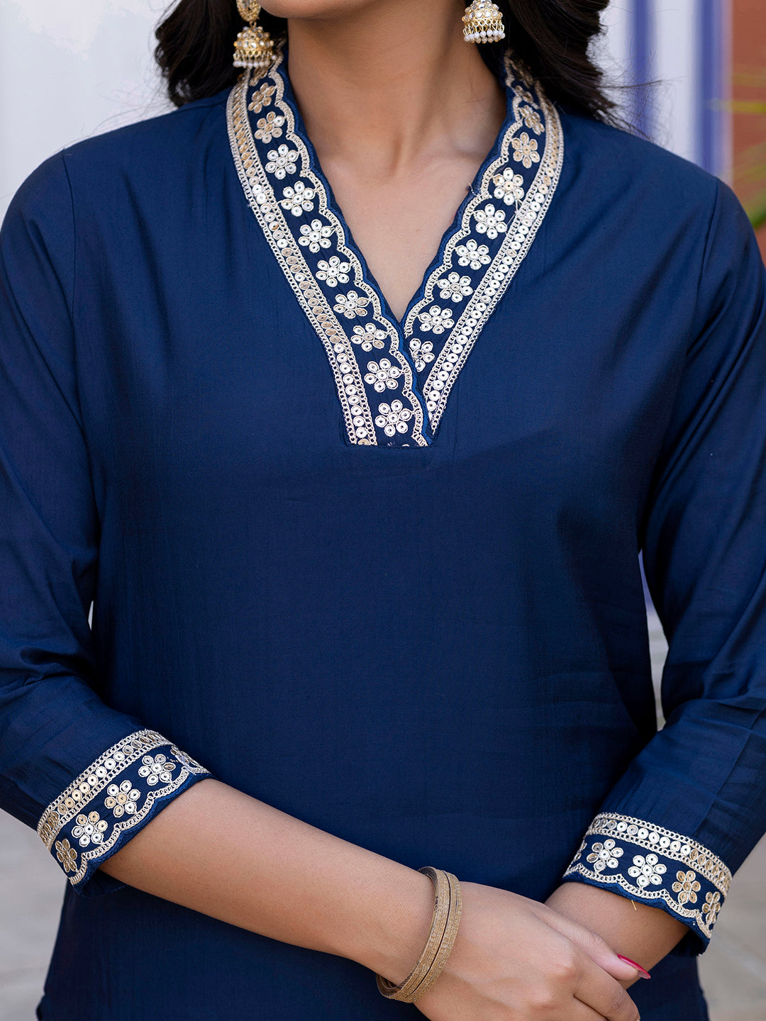 PETROL VISCOSE SILK EMBROIDERED SET