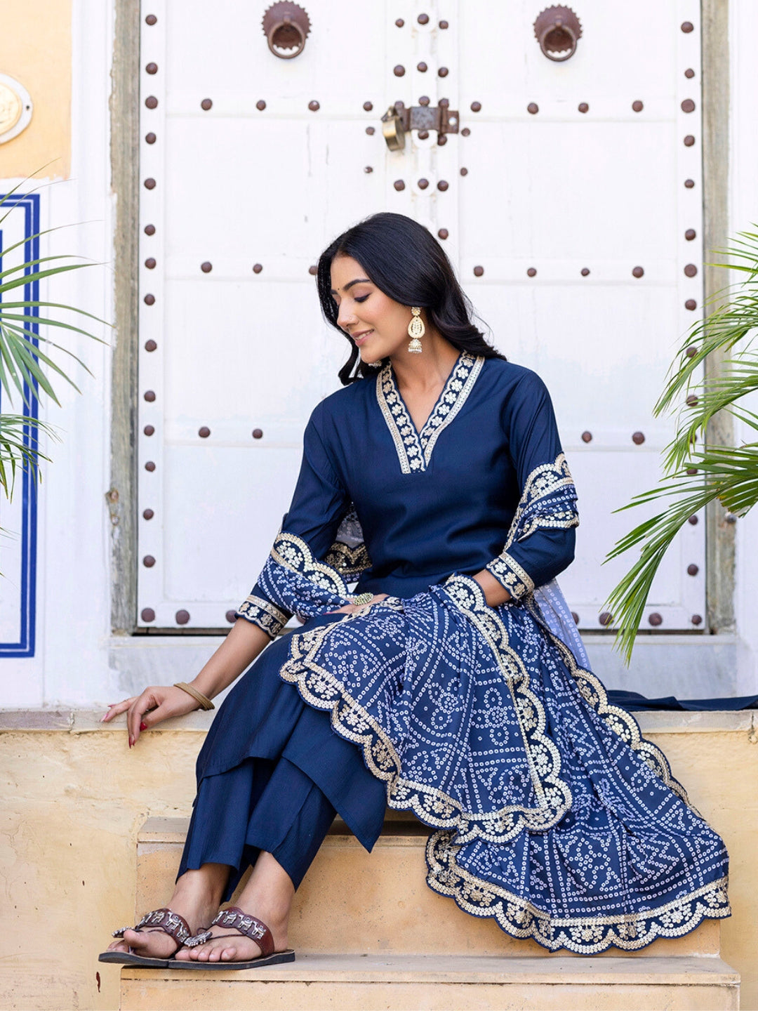 PETROL VISCOSE SILK EMBROIDERED SET