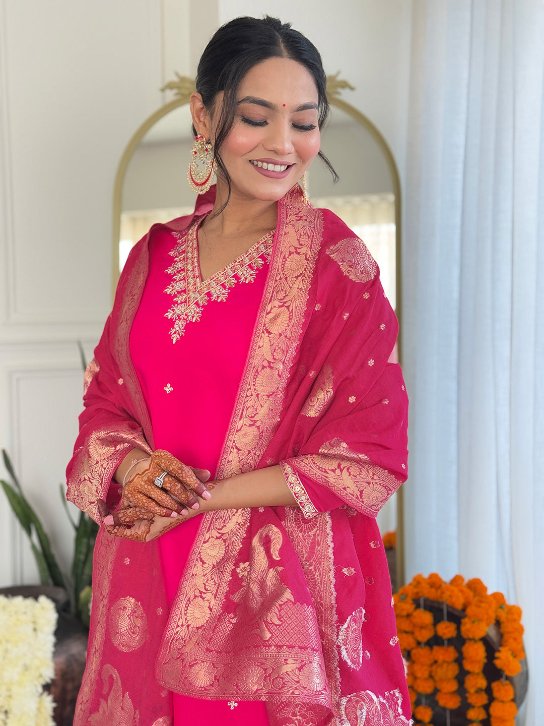 RANI VISCOSE EMBROIDERED KURTA DUPATTA PANT SET