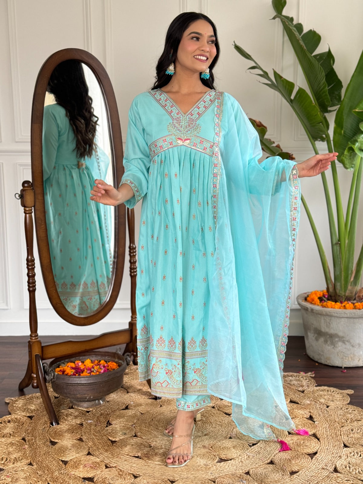 MANJARI SKY BLUE ALL-DAY WEAR COTTON KURTA SET