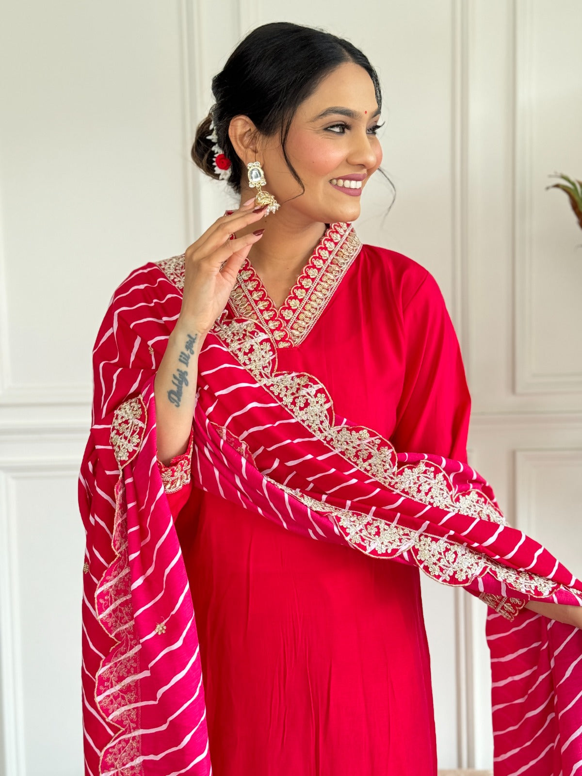 PARUL RED STRAIGHT COTTON KURTA SET
