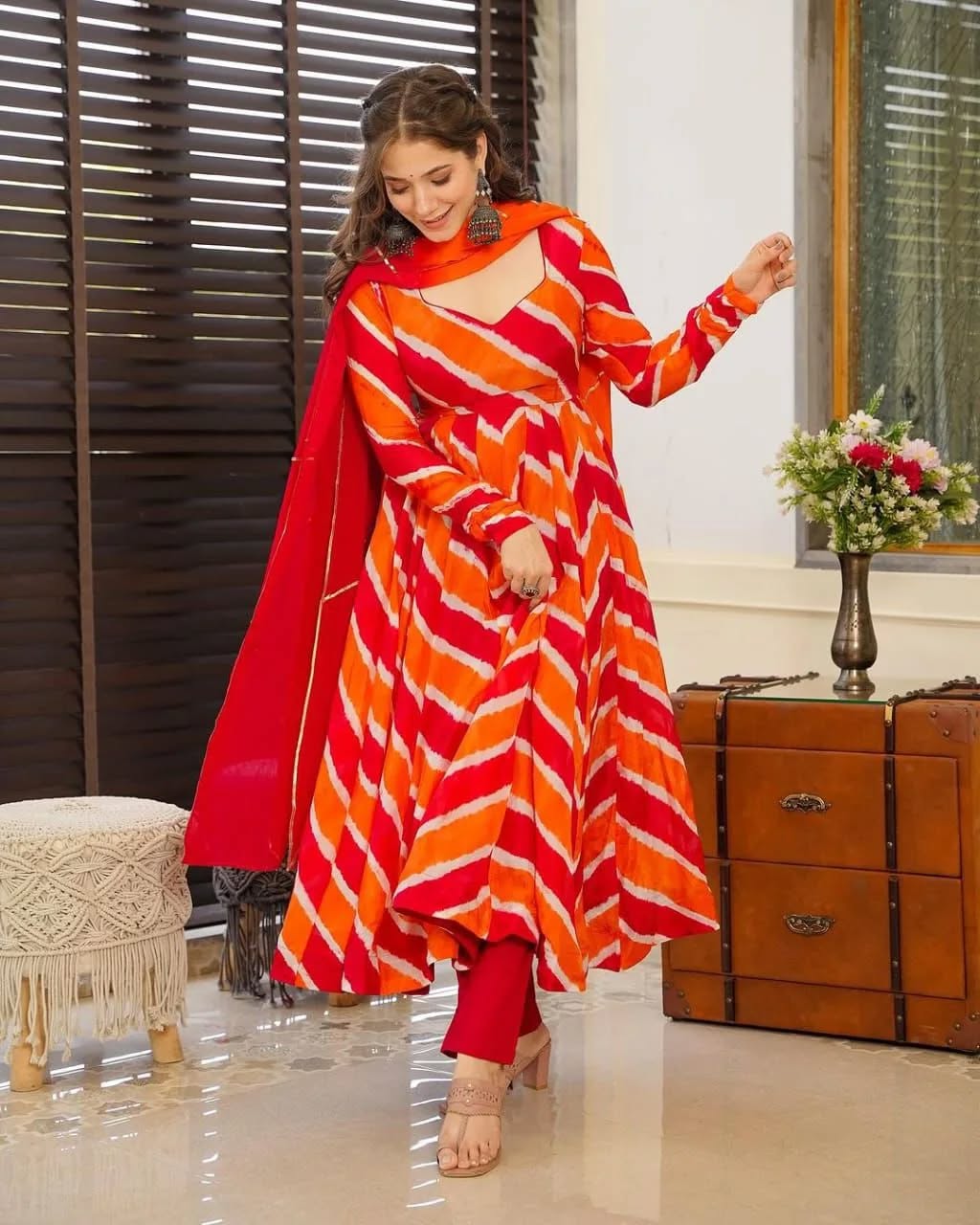 VRUNDA ORANGE KURTA SET WITH MATCHING PANT & DUPATTA