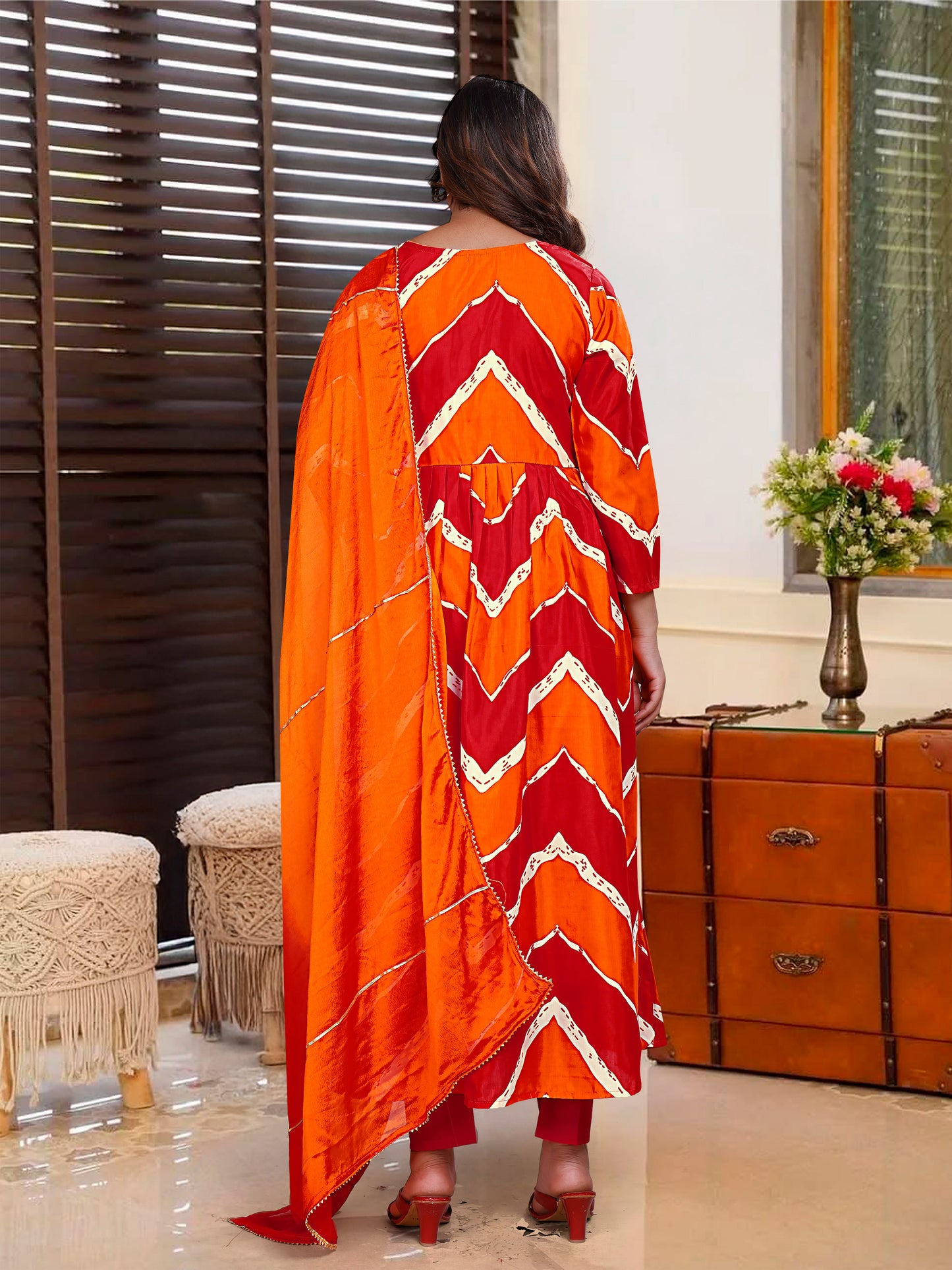 VRUNDA ORANGE KURTA SET WITH MATCHING PANT & DUPATTA