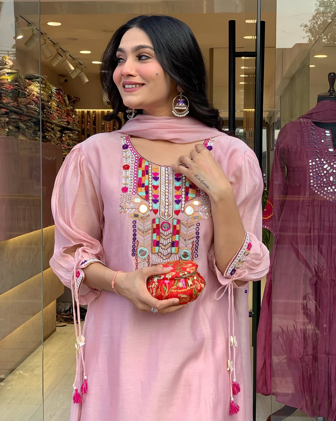 YAMINI PINK FULL-LENGTH KURTA SET WITH PANT & DUPATTA