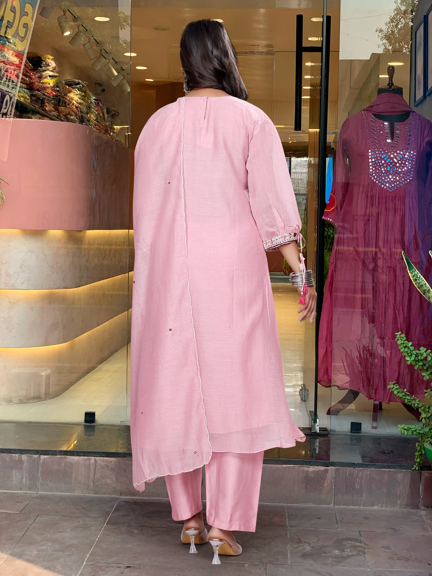YAMINI PINK FULL-LENGTH KURTA SET WITH PANT & DUPATTA