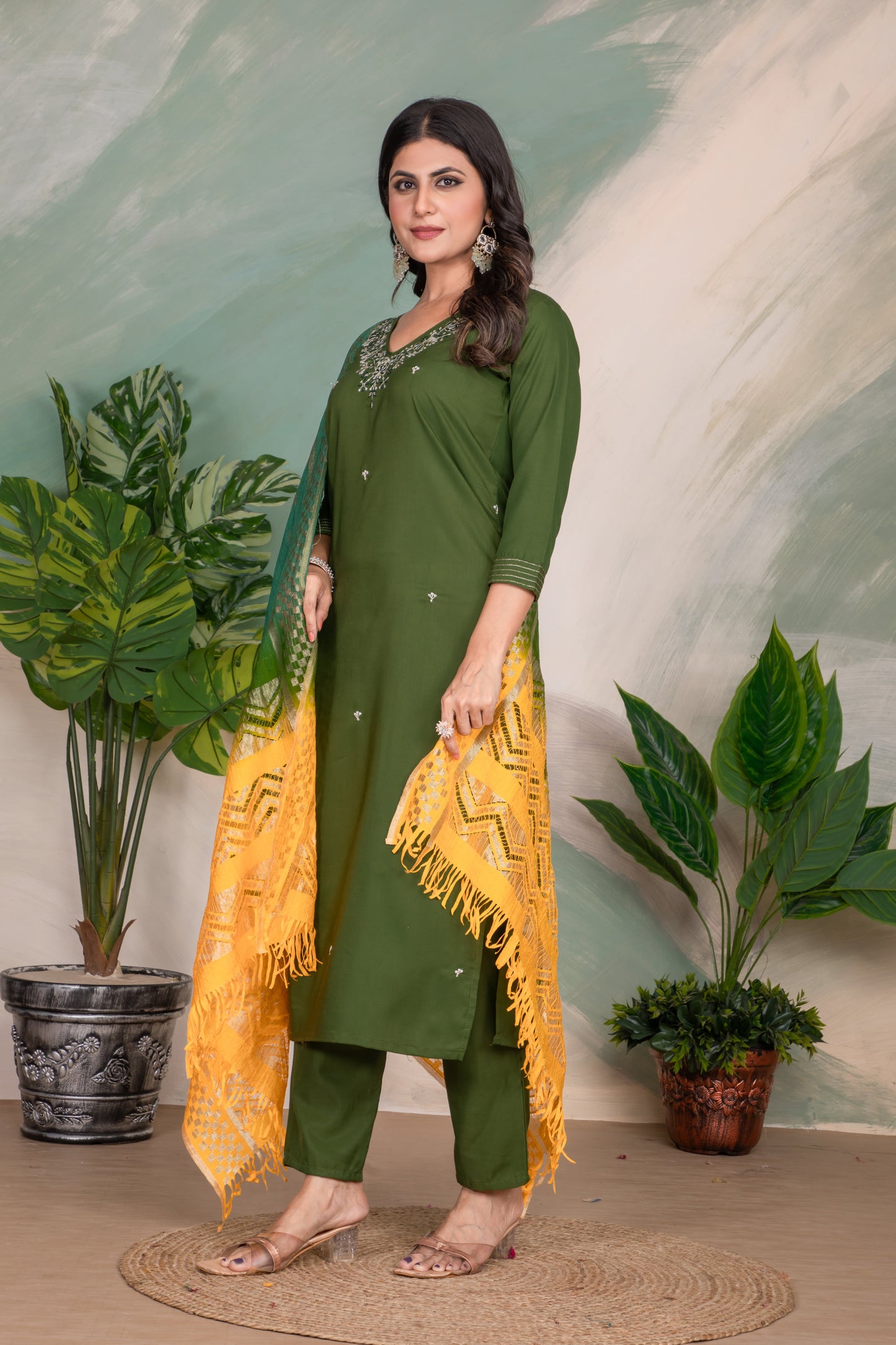 SAMEERA GREEN FLOWING BOHO DRESS