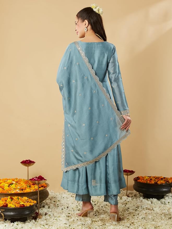 MUSKAN BLUE EMBROIDERED ANARKALI KURTA SET