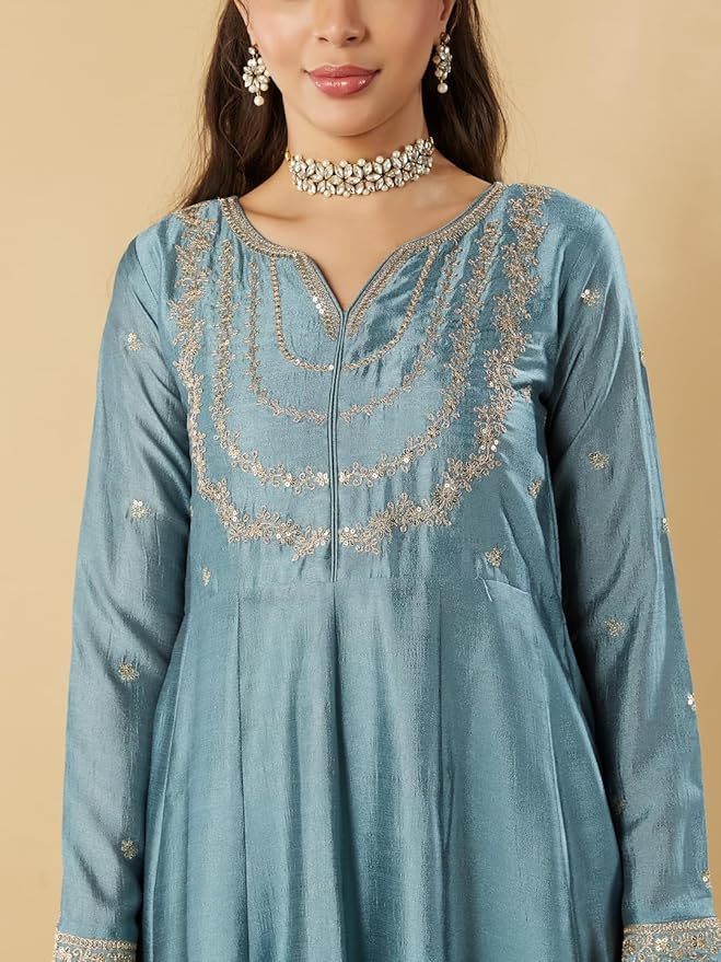 MUSKAN BLUE EMBROIDERED ANARKALI KURTA SET