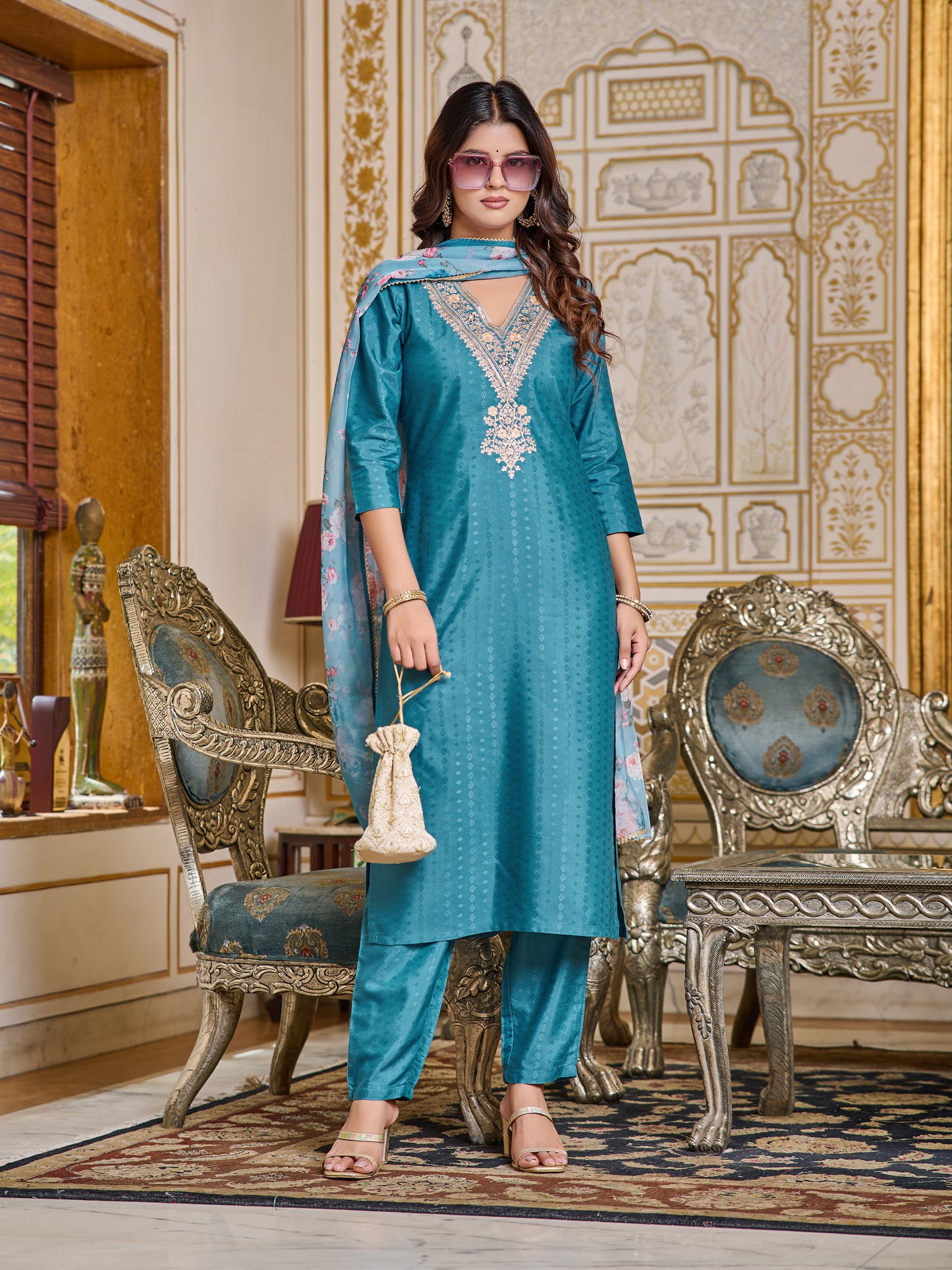 COBALT BLUE WORKWEAR COTTON KURTA SET