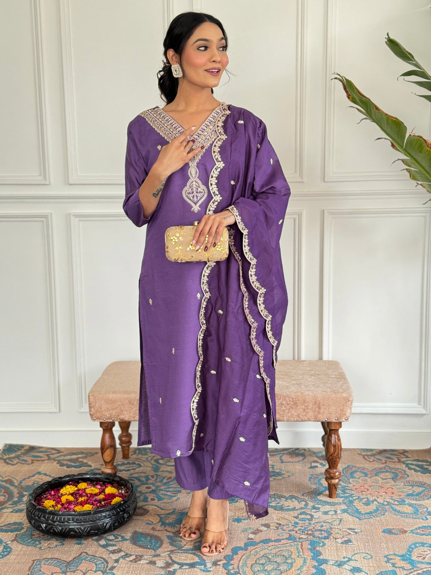 LAVENDER COTTON KURTA PANT DUPATTA COMBO