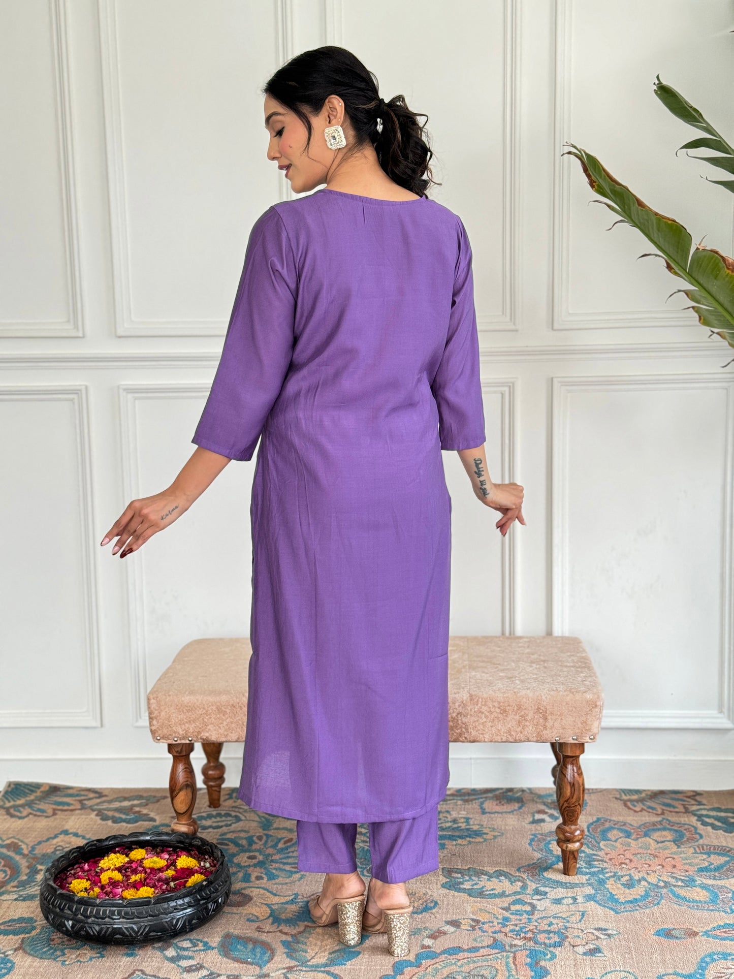 LAVENDER COTTON KURTA PANT DUPATTA COMBO