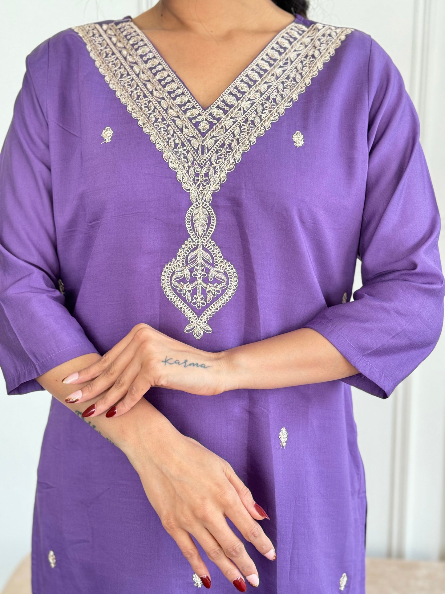 LAVENDER COTTON KURTA PANT DUPATTA COMBO