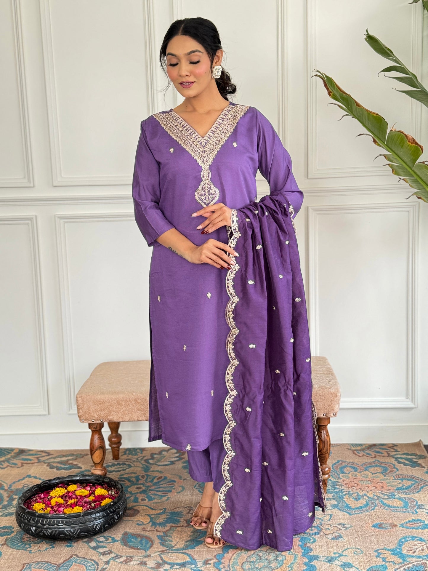 LAVENDER COTTON KURTA PANT DUPATTA COMBO