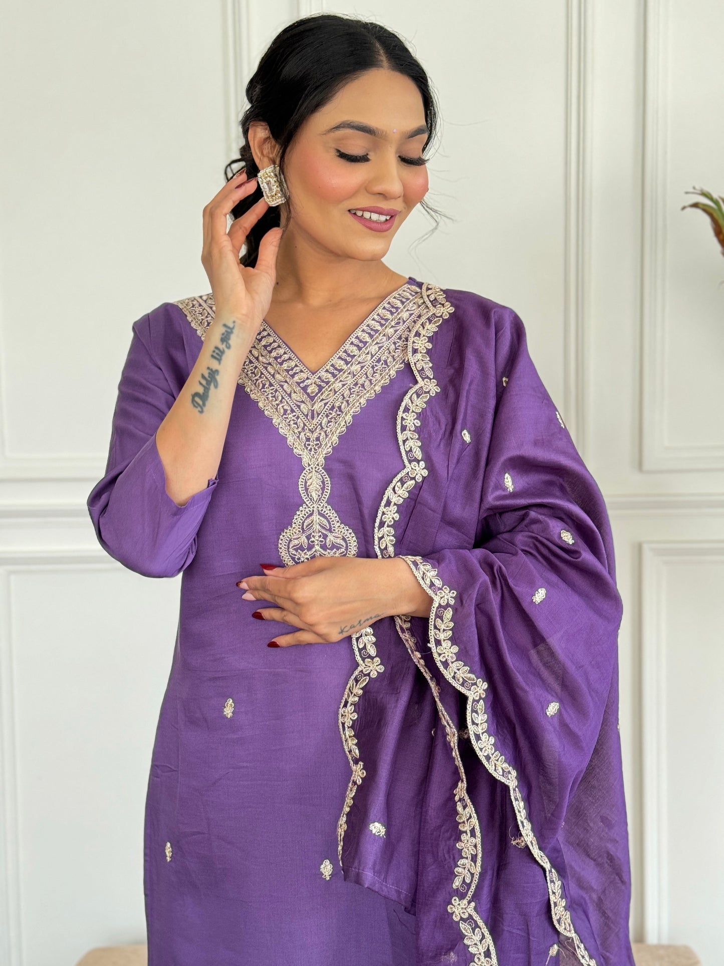 LAVENDER COTTON KURTA PANT DUPATTA COMBO
