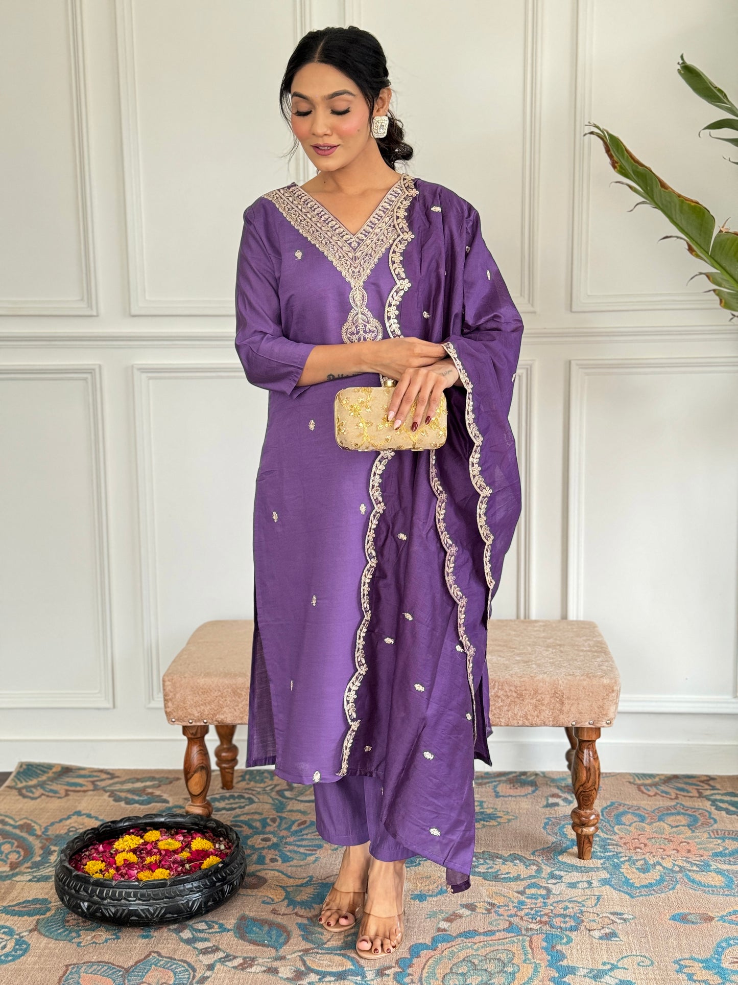 LAVENDER COTTON KURTA PANT DUPATTA COMBO