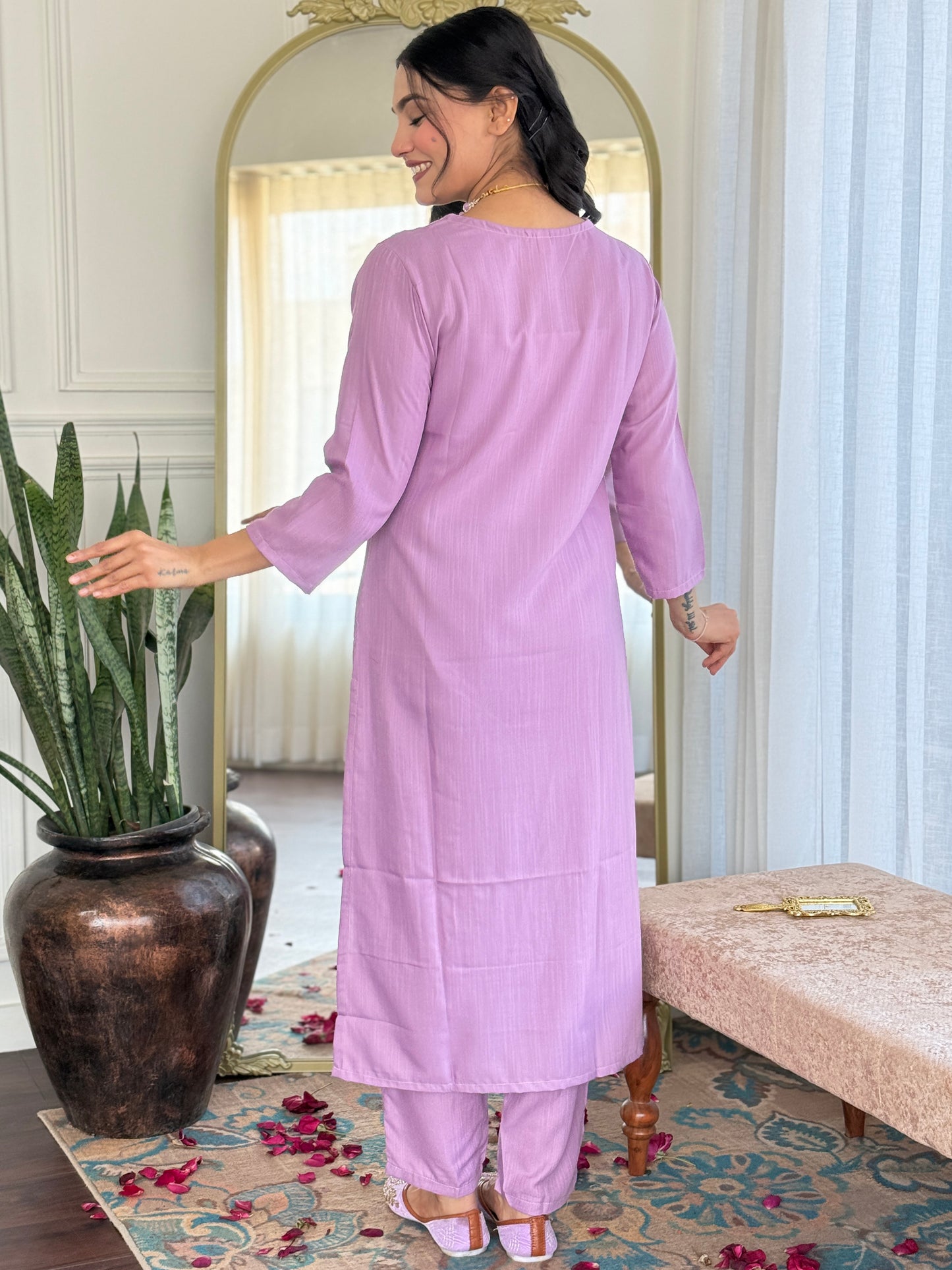 LAVENDER KURTA PANT DUPATTA SET FOR DAILY USE
