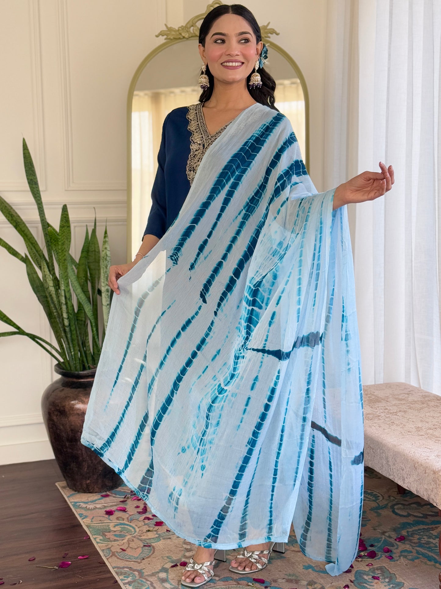PETROL REGULAR FIT KURTA WITH PANT AND DUPATTA