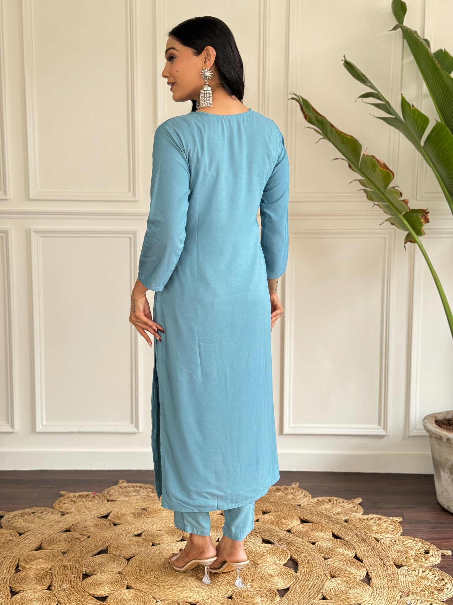 SKY BLUE KURTA PANT DUPATTA SET FOR WORK