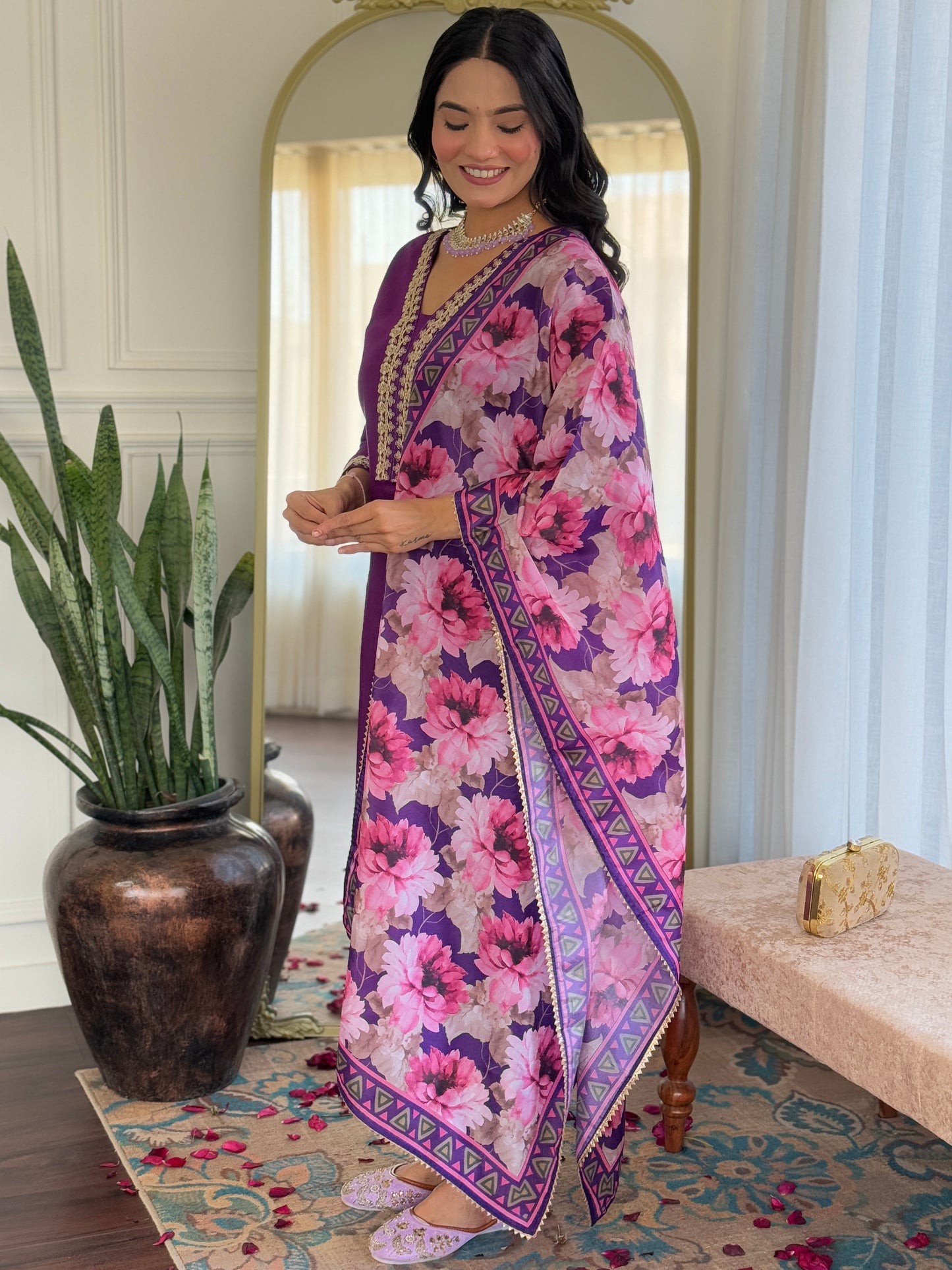 VIOLET FULL SET KURTA WITH MATCHING PANT AND DUPATTA