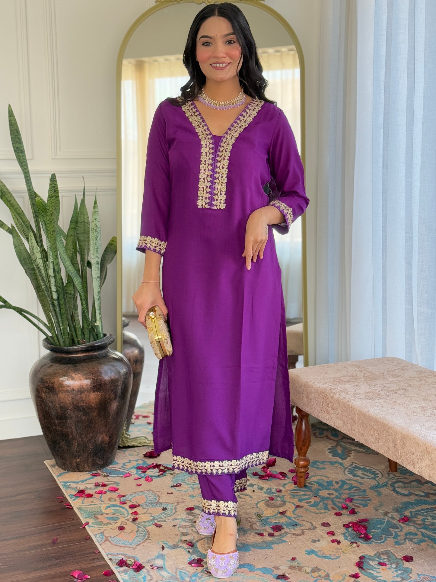 VIOLET FULL SET KURTA WITH MATCHING PANT AND DUPATTA