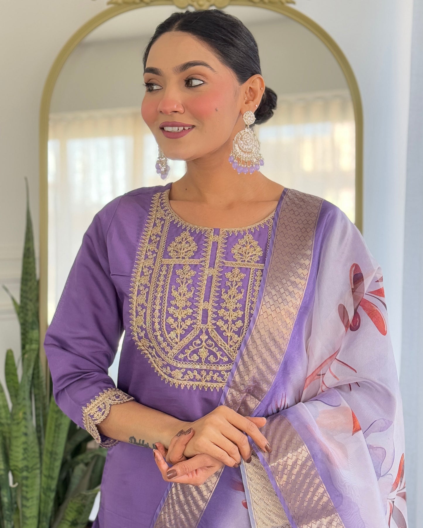 LAVENDER COTTON STRAIGHT KURTA SET WITH DUPATTA AND PANT
