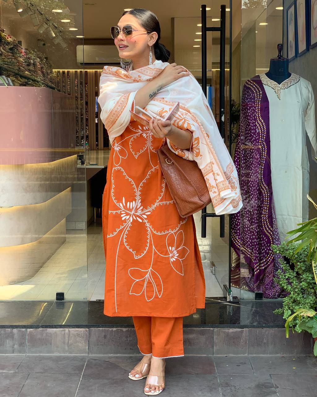 ORANGE ALL-DAY WEAR KURTA PANT DUPATTA SET