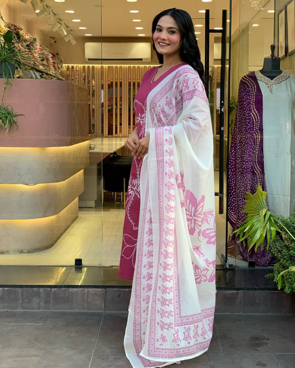 PINK COTTON BLEND KURTA SET FOR WOMEN