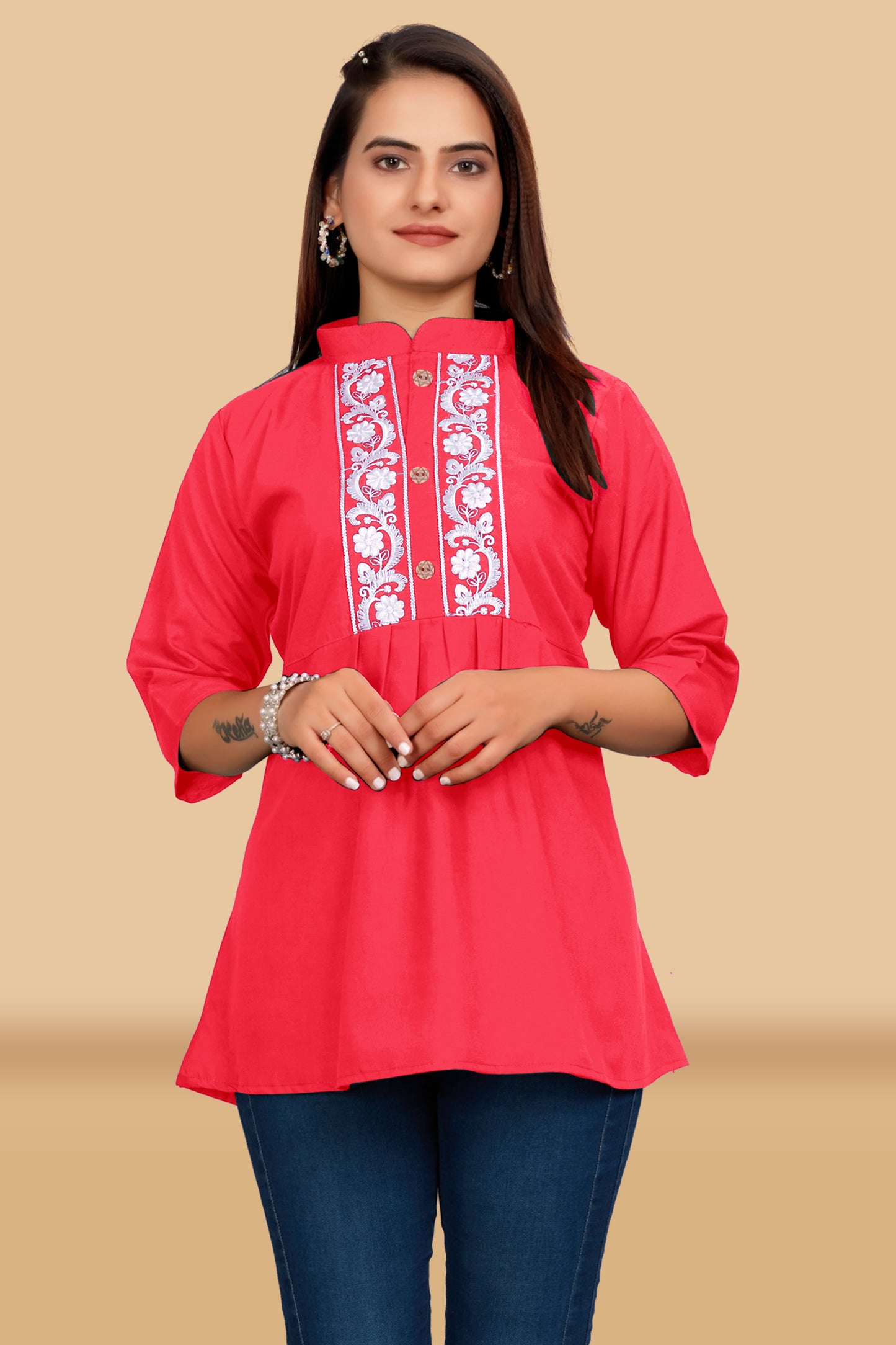 RED PINK EMBROIDERY TOP