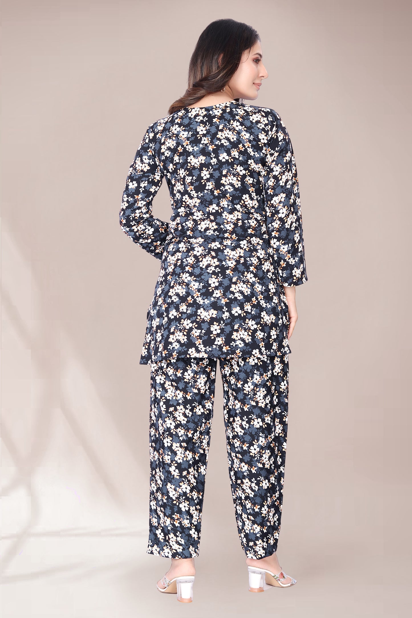 THUNDER BLUE FLOWER PRINTED KURTA AND PANT CO-ORD SET