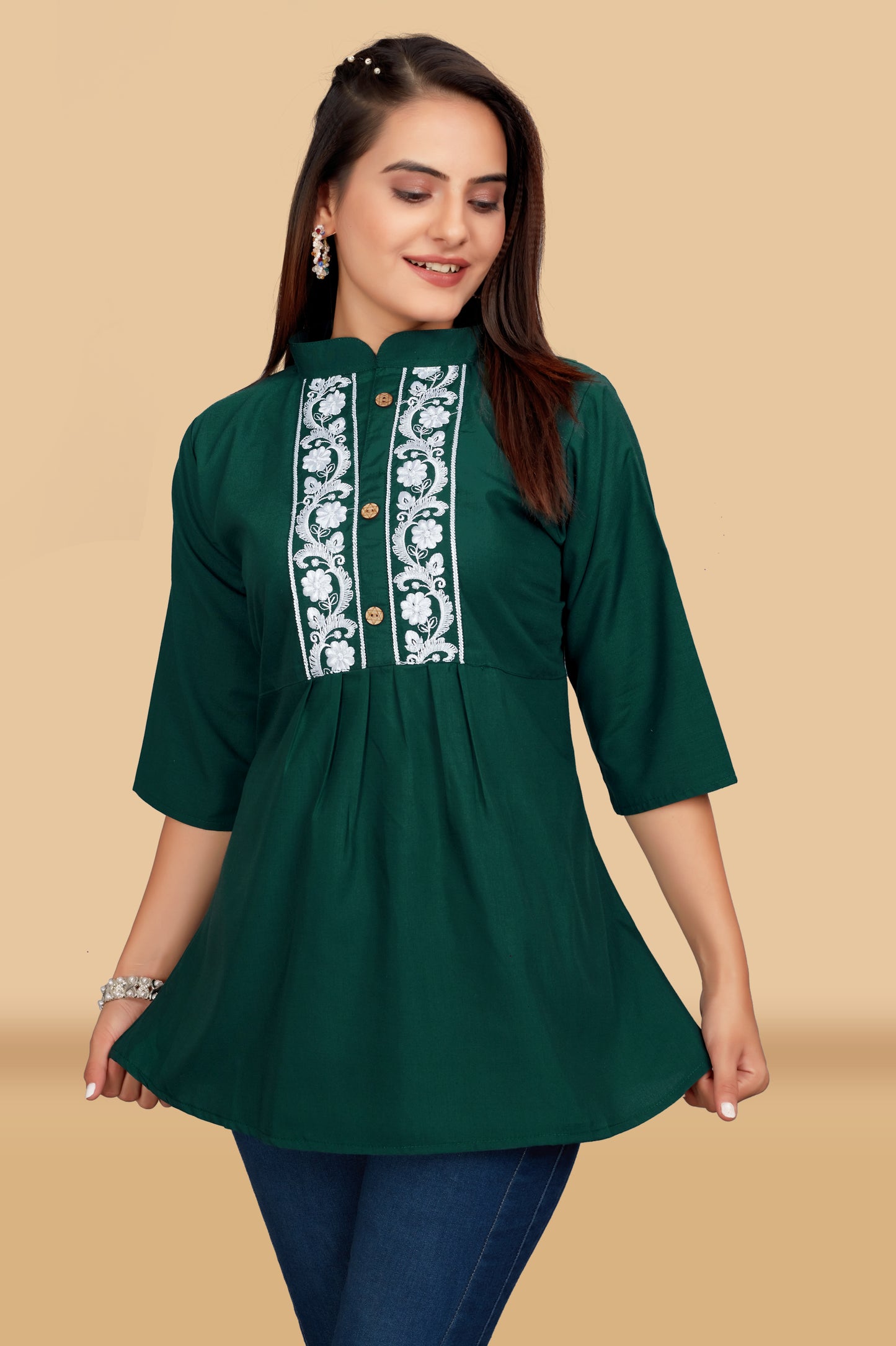 DARK GREEN EMBROIDERY TOP