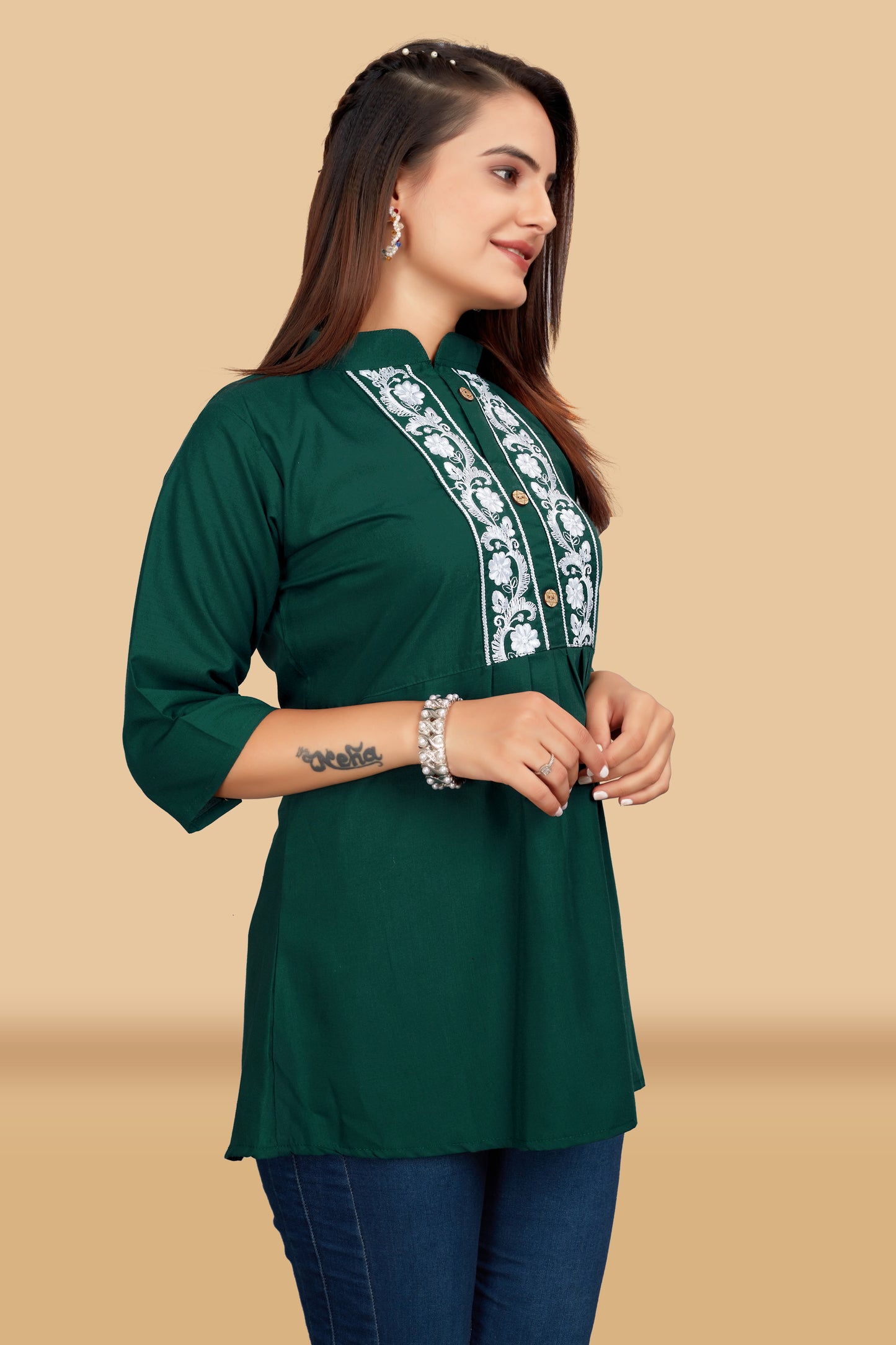 DARK GREEN EMBROIDERY TOP