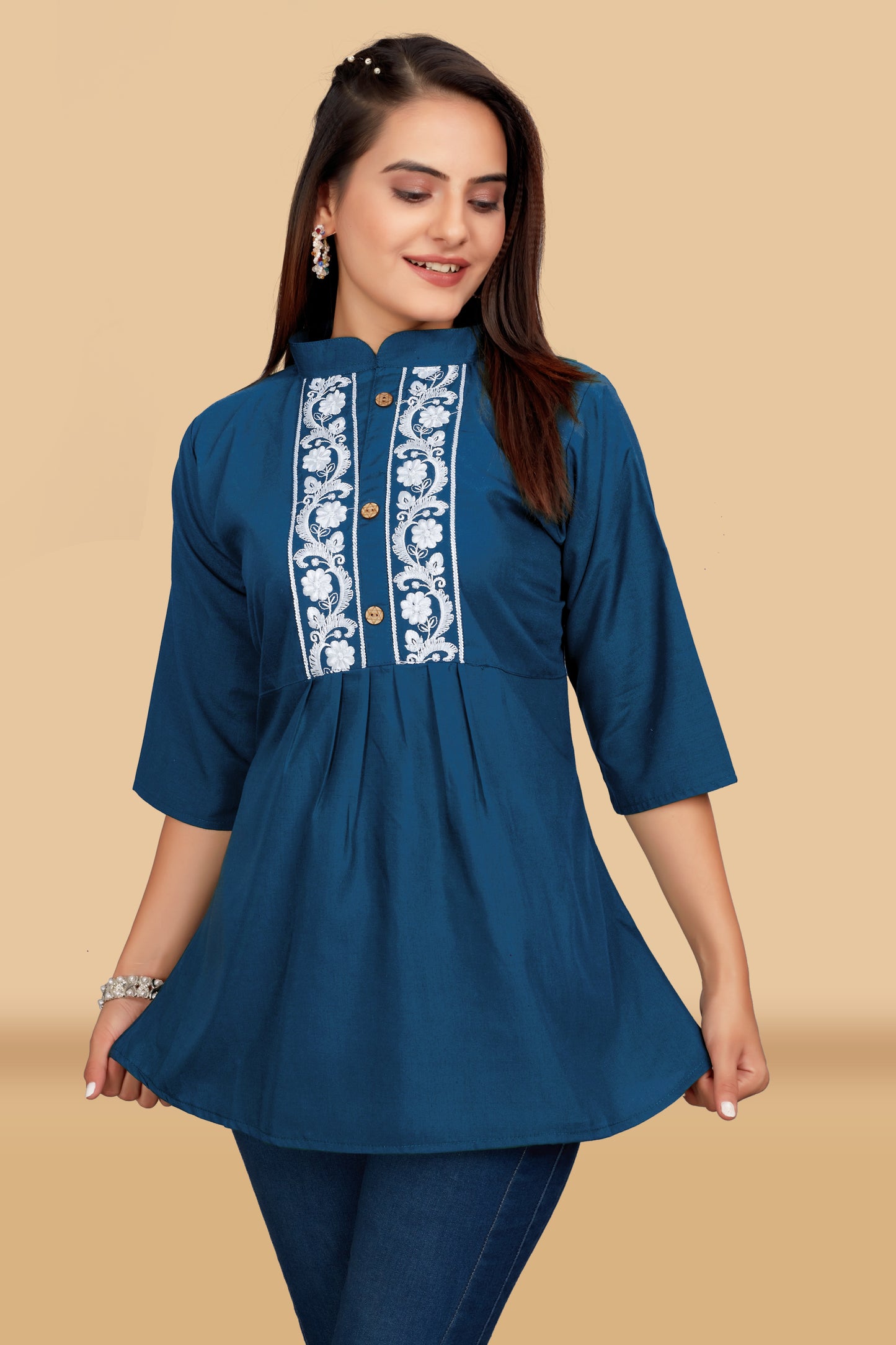 CYAN BLUE EMBROIDERY TOP