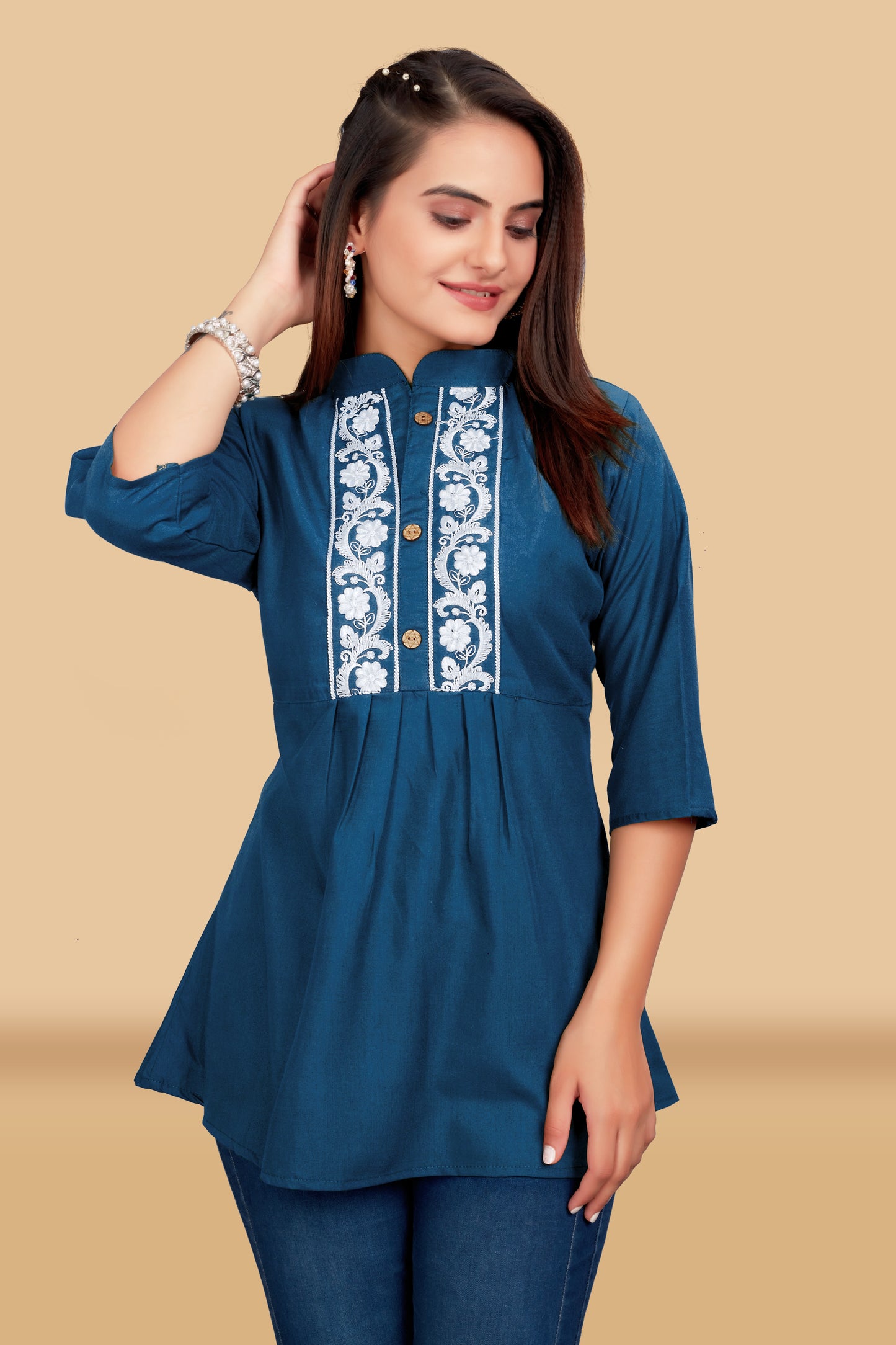 CYAN BLUE EMBROIDERY TOP