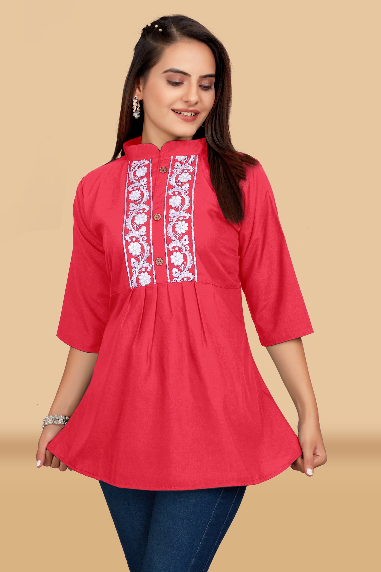 RED PINK EMBROIDERY TOP