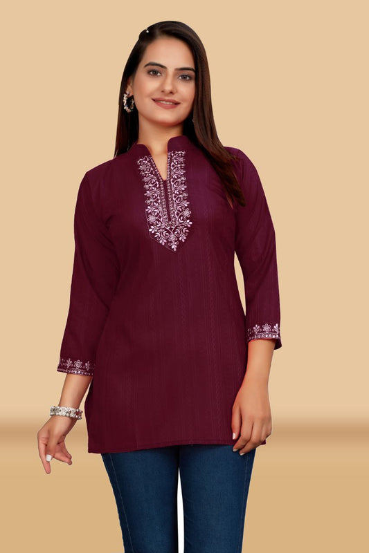 MAROON OAK EMBROIDERY TOP