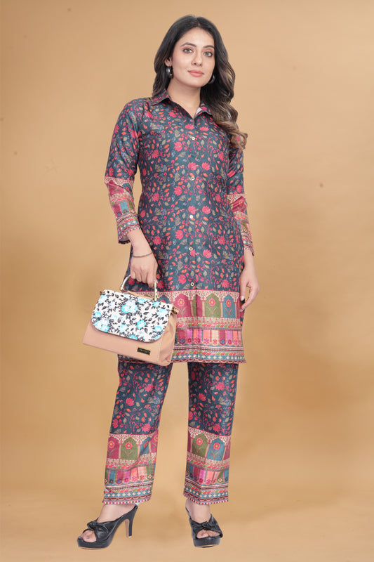 FALCON WITH FLOWER PRINTED KURTA AND PANT CO-ORD SET