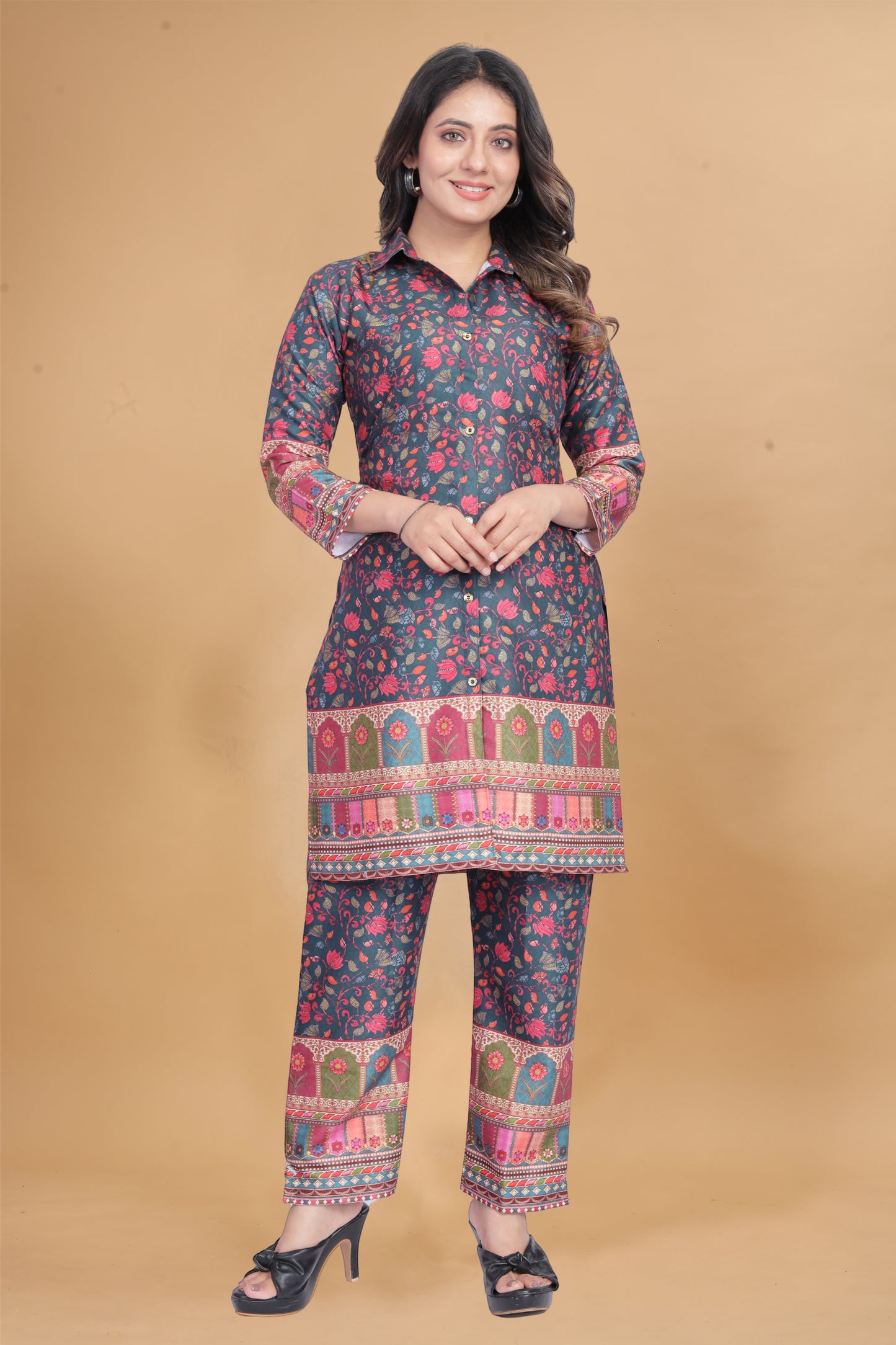 FALCON WITH FLOWER PRINTED KURTA AND PANT CO-ORD SET