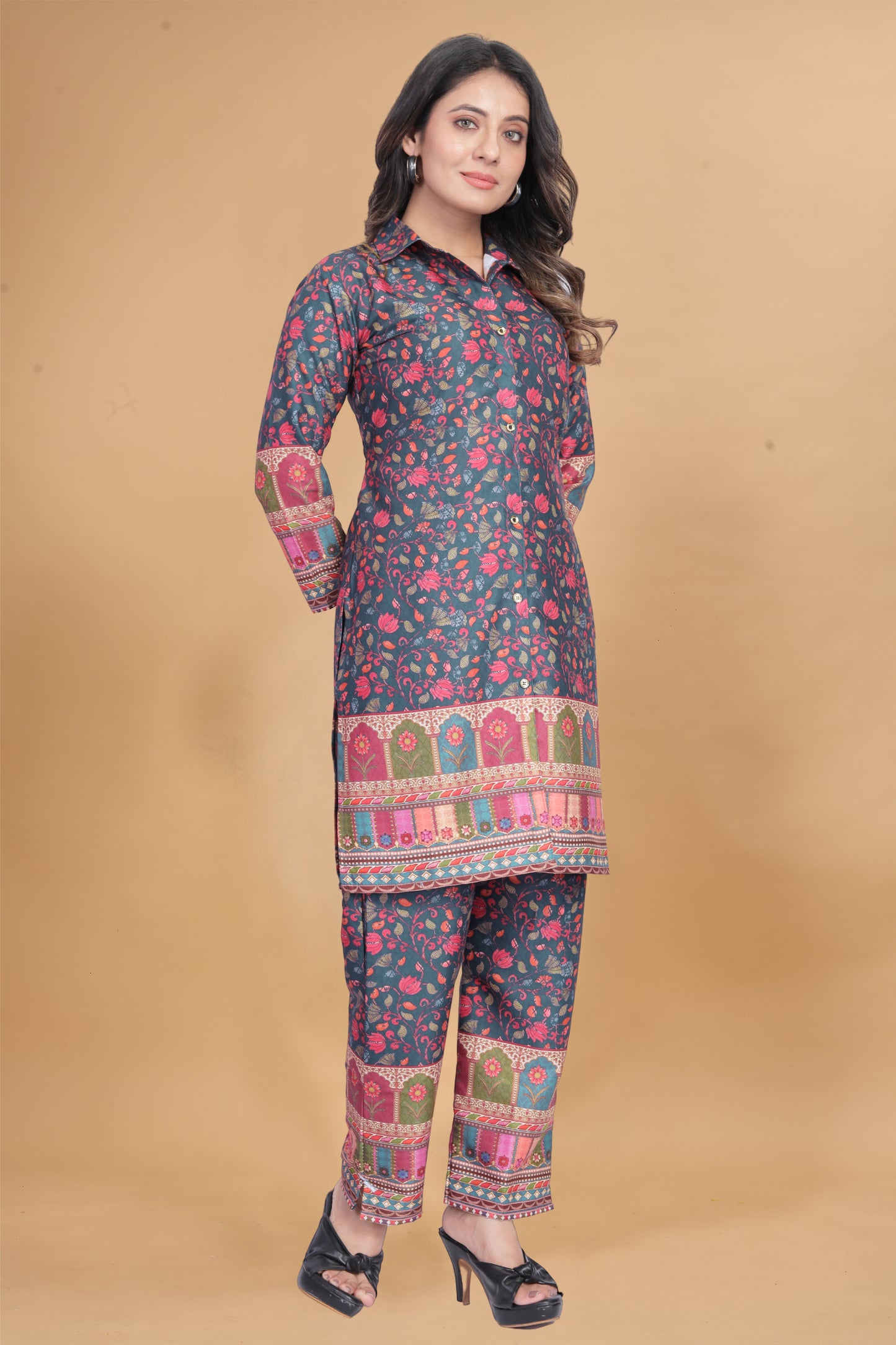 FALCON WITH FLOWER PRINTED KURTA AND PANT CO-ORD SET