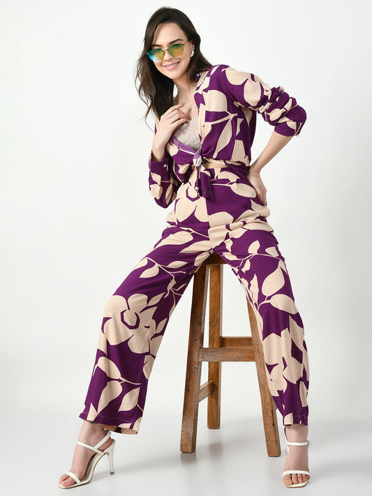 GRAPE PURPLE PRINTED CO-ORD SET