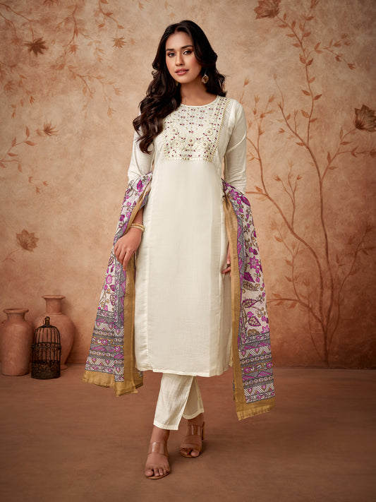 WHITE WITH DIGITAL PINT KURTA SET